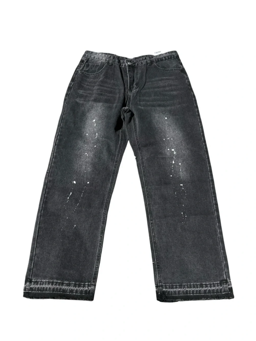 Relaxed Black Washed Jeans with Subtle White Paint Detail